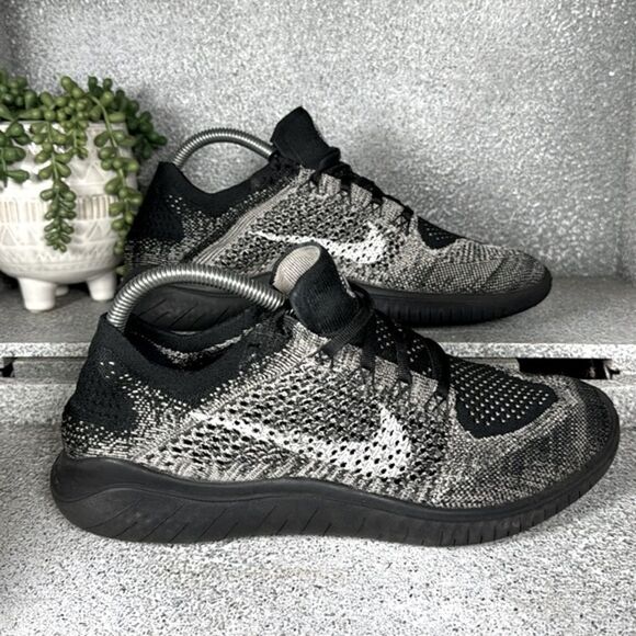 Nike Free Rn Flyknit 2018 Moon Particle Black Sneakers Shoes Size 7.5 - Picture 4 of 8